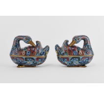 Couple de canards en bronze cloisonné