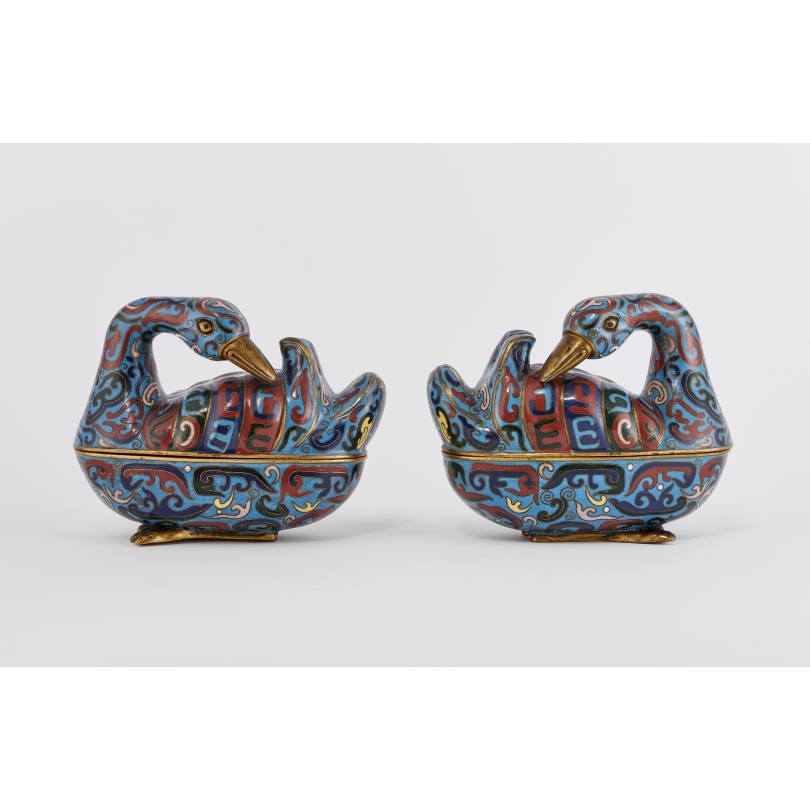 Couple de canards en bronze cloisonné