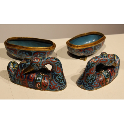 Couple de canards en bronze cloisonné