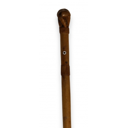 Monoxyl walking stick with a carved ball-shaped knob