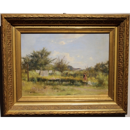 Tableau \"Vue d\'un verger\" signé L. GAUD