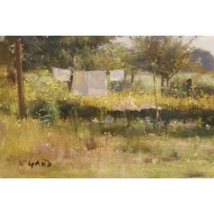 Painting entitled ‘View of an Orchard’, signed L. GAUD