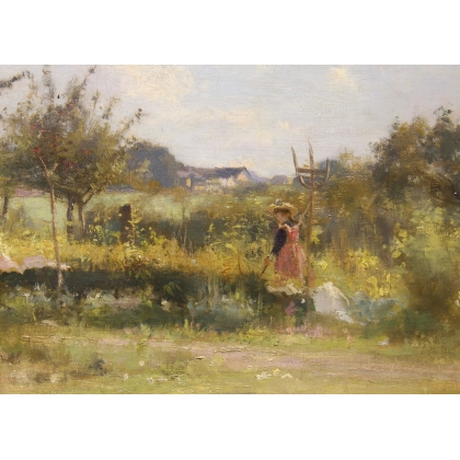 Painting entitled ‘View of an Orchard’, signed L. GAUD