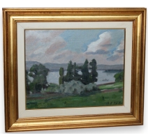 Tableau "Lac et arbres".