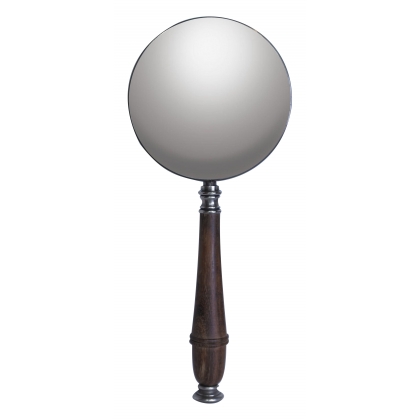 Magnifying glass with a wooden handle and silver-plated brass
