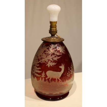 Lampe en crital de Bohème gravé "Chasse"