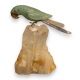 Perroquet en calcite verte et socle blanc