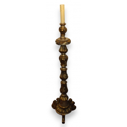 Large carved wooden candle holder, gilded