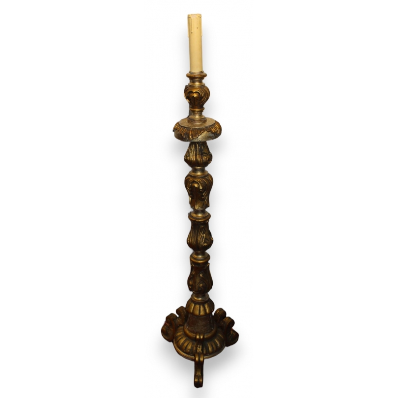 Large carved wooden candle holder, gilded