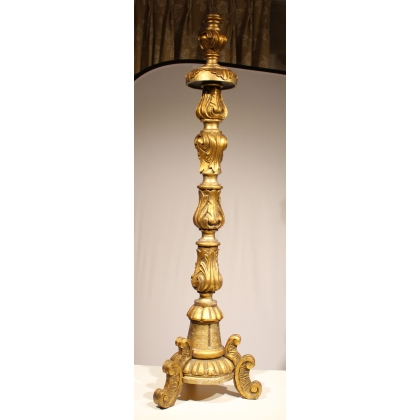 Large carved wooden candle holder, gilded