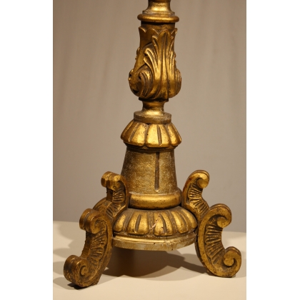 Large carved wooden candle holder, gilded