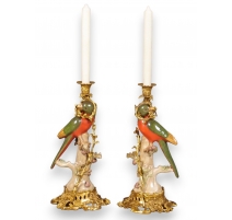 Paire de bougeoirs "Perroquets rouge et vert"