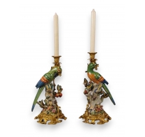 Paire de bougeoirs "Perroquets multicolore"
