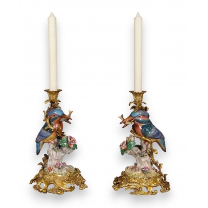 Paire de bougeoirs \"Martins-Pêcheurs\"