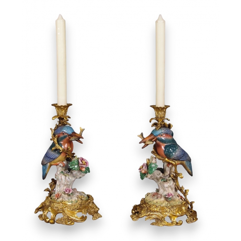 Paire de bougeoirs \"Martins-Pêcheurs\"