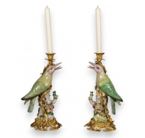 Paire de bougeoirs "Oiseaux verts"