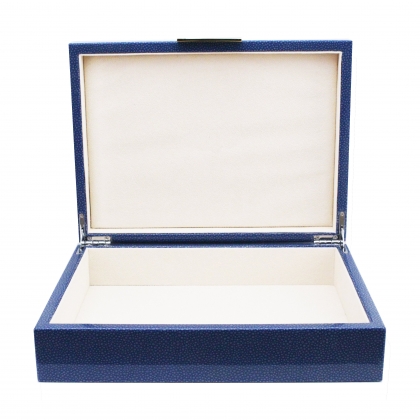 Box in blue and silver imitation stingray leather