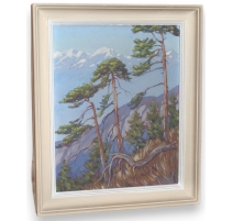 Tableau "Montagnes et arbres" signé F. BIRBAUM