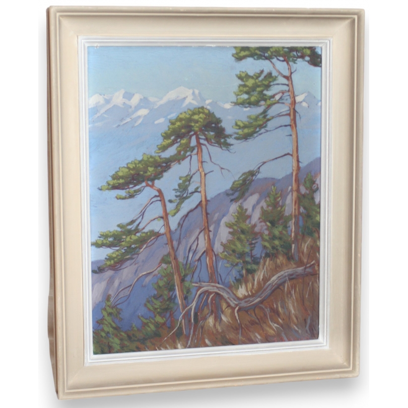 Tableau "Montagnes et arbres" signé F. BIRBAUM