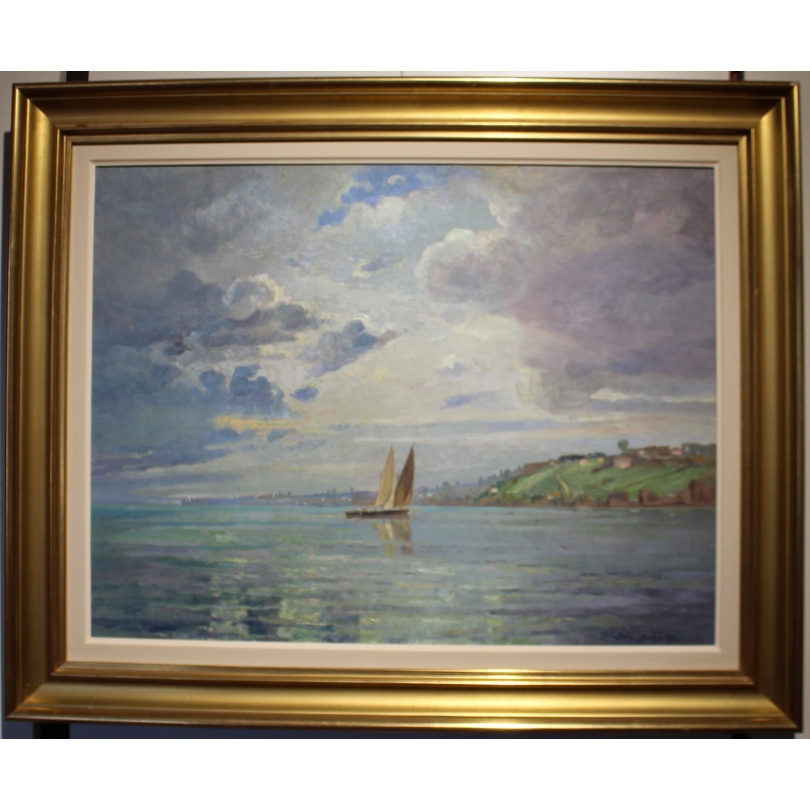 Tableau \"Collonge-Bellerive\" signé BAUDIT 1931