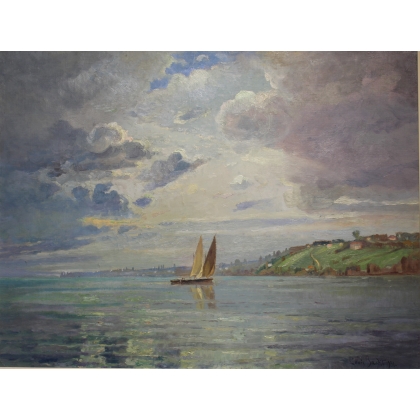 Tableau \"Collonge-Bellerive\" signé BAUDIT 1931