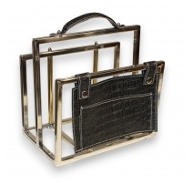Porte-revues avec poche, noir façon croco