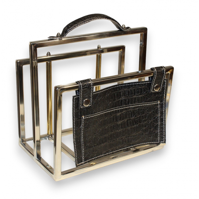 Porte-revues avec poche, noir façon croco