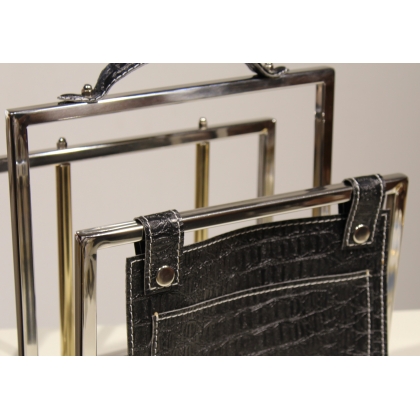 Porte-revues avec poche, noir façon croco