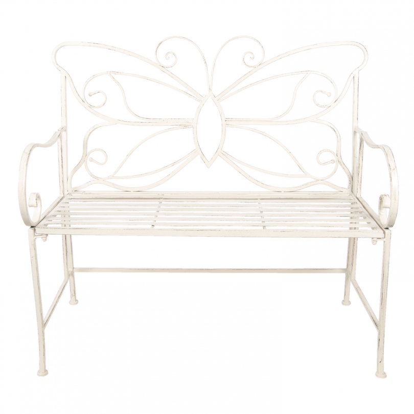 Banc de jardin Papillon en tubes de fer peint blan