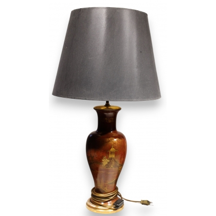 Paire de lampes en céramique émaillée rouge
