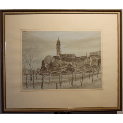 Aquarelle sépia "Lac Majeur" signé H. WEBER 47
