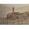 Aquarelle sépia "Lac Majeur" signé H. WEBER 47