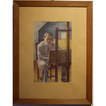 Tableau \"L\'artiste à la palette\" signé H. WEBER 40