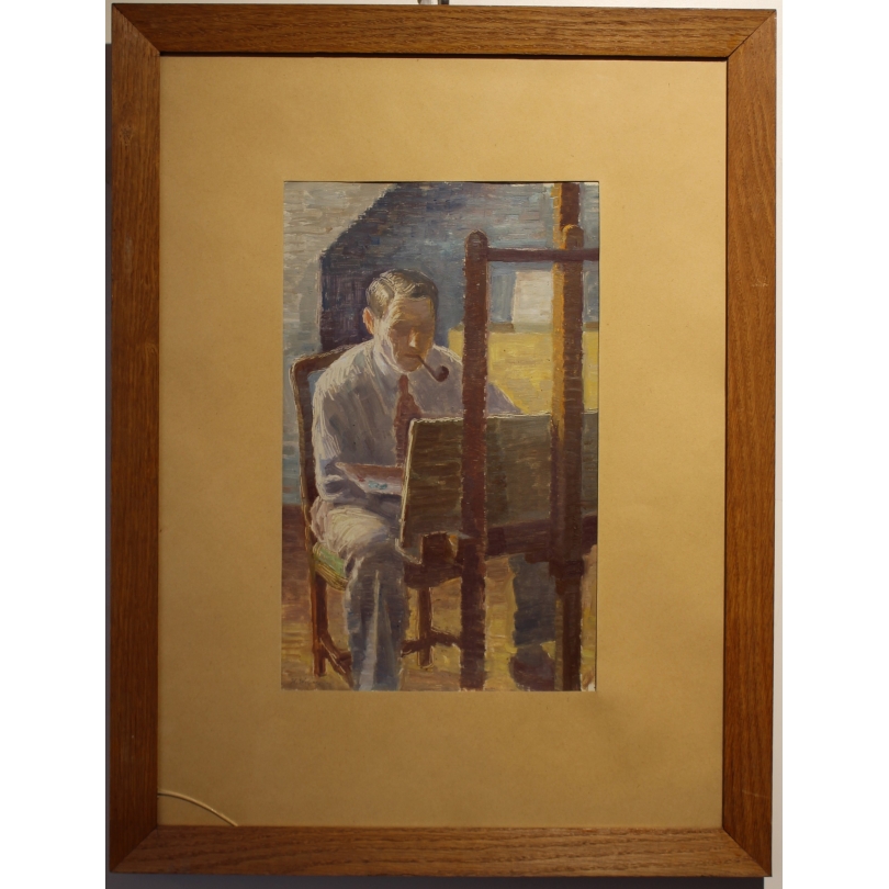 Tableau \"L\'artiste à la palette\" signé H. WEBER 40