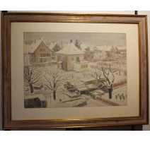 Aquarelle "Village sous la neige" signé H. WEBER