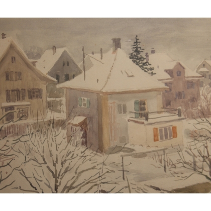 Aquarelle "Village sous la neige" signé H. WEBER