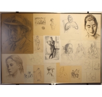 Collage de dessins "Portraits" signés H. WEBER