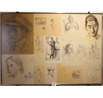 Collage de dessins "Portraits" signés H. WEBER