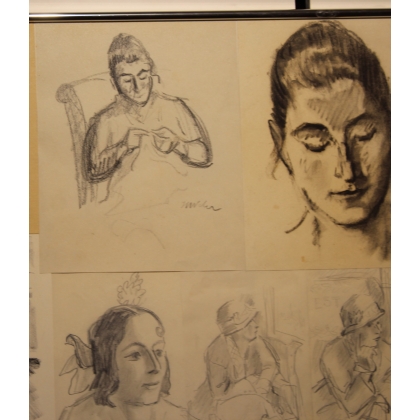 Collage de dessins "Portraits" signés H. WEBER