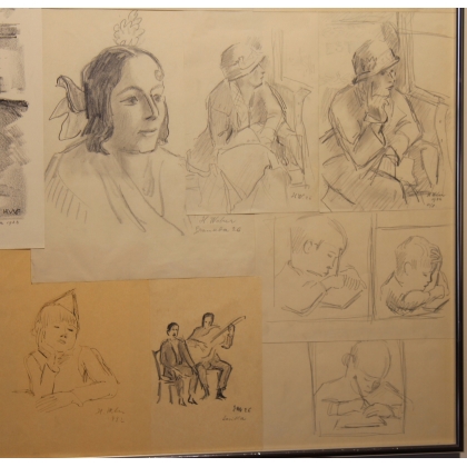 Collage de dessins "Portraits" signés H. WEBER