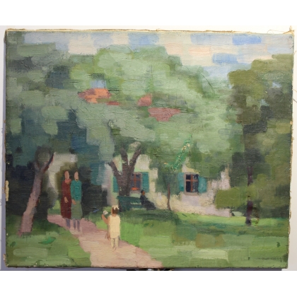 Tableau \"Au jardin\" signé H. WEBER