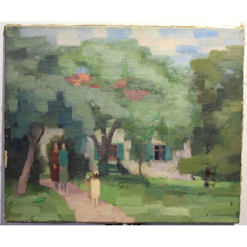 Tableau \"Au jardin\" signé H. WEBER