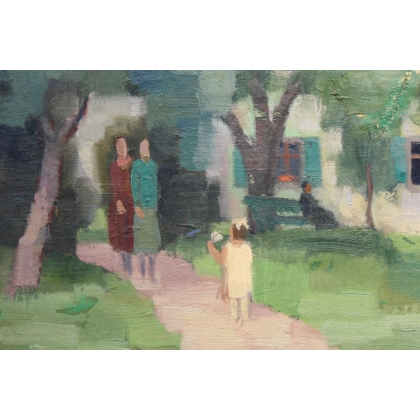 Tableau \"Au jardin\" signé H. WEBER
