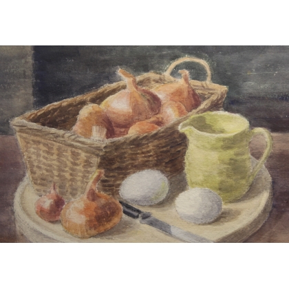 Aquarelle "Panier d'oignons" signé H. WEBER 58