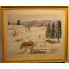 Watercolour painting ‘Farm in the Snow’ signed H. WEBER 34