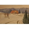 Watercolour painting ‘Farm in the Snow’ signed H. WEBER 34