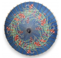 Ombrelle chinoise en bambou, papier bleu à fleurs