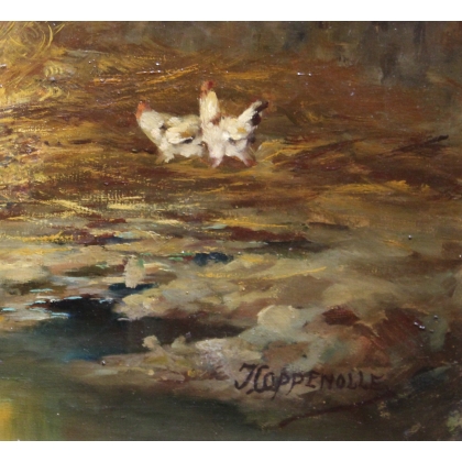 Tableau \"Basse-cour\" signé J. COPPENOLLE