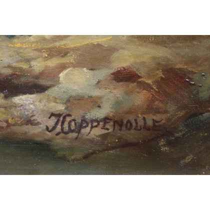 Tableau \"Basse-cour\" signé J. COPPENOLLE