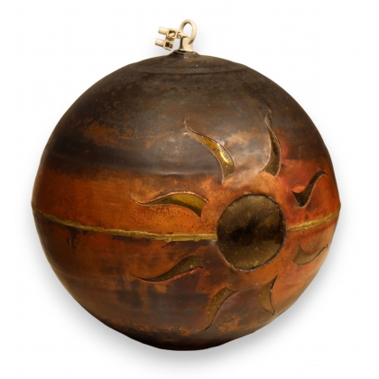 Lustre boule en verre cuivré, soleil ajouré